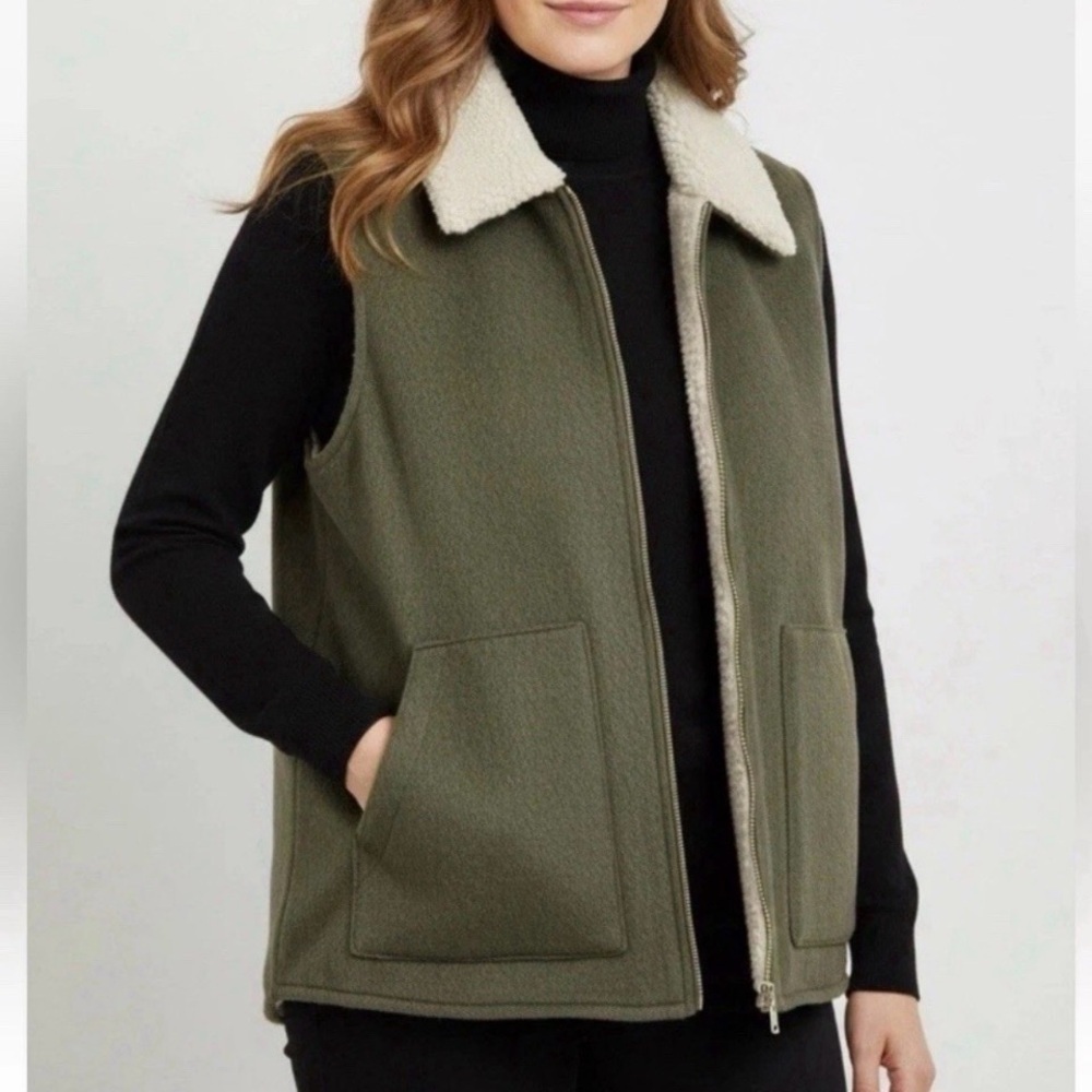 Sanctuary Women's Sherpa Lined Soft Warm Cozy Heavyweight Vest Olive Green SZ M